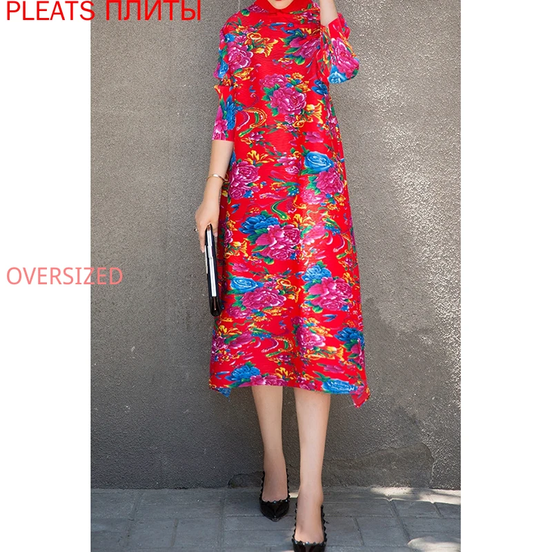 

Miyake Folds Spring New National Style Large Size Temperament Dress Show Thin and Improved Cheongsam Dress Elegant Vestido