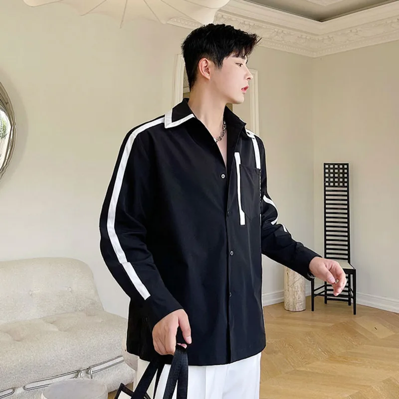 

IEFB Design Ribbon Contrast Color Patchwork Long Sleeve Shirts For Men 2021 Spring Autumn Temperament New Loose Shirt 9Y7868