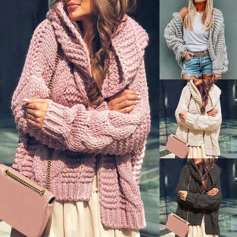 

2021 Warm Autumn Winter Thick Twist Cardigan Women Sweater Knitwear Open Stitch Top Solid Slim Long Sleeve Coat Jacket Outwear