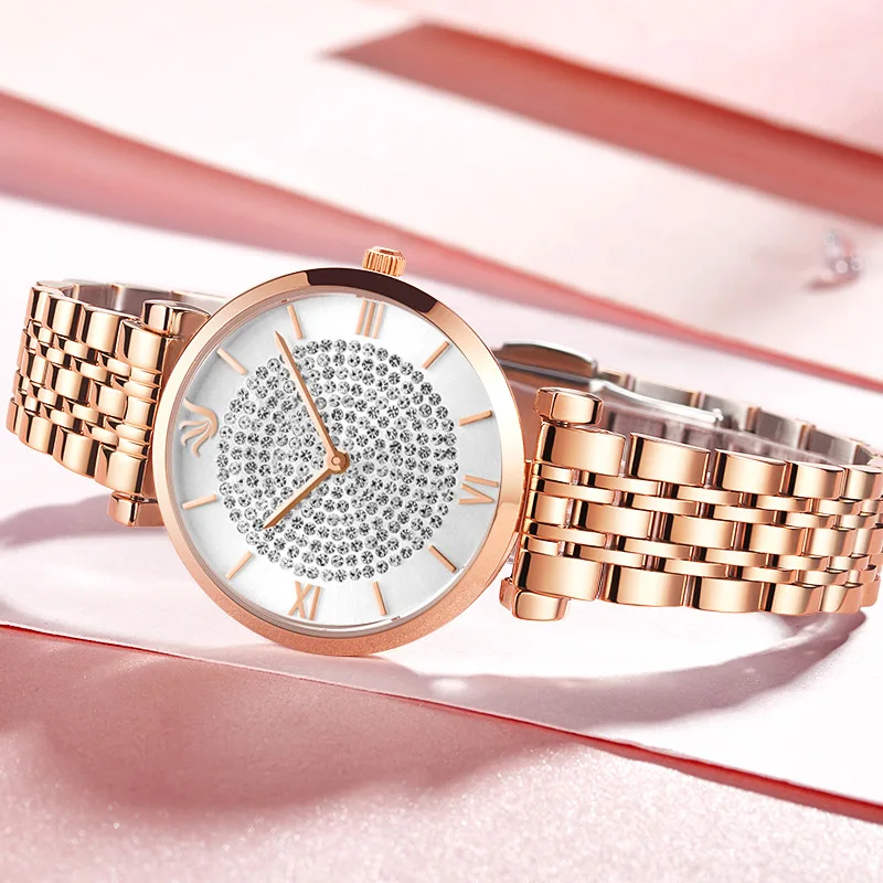 

Branded Women's Wristwatch Quartz Rose Gold Beautiful Watches Top Brand Luxury Famous Stainless Steel Noble Watch Lady Clock