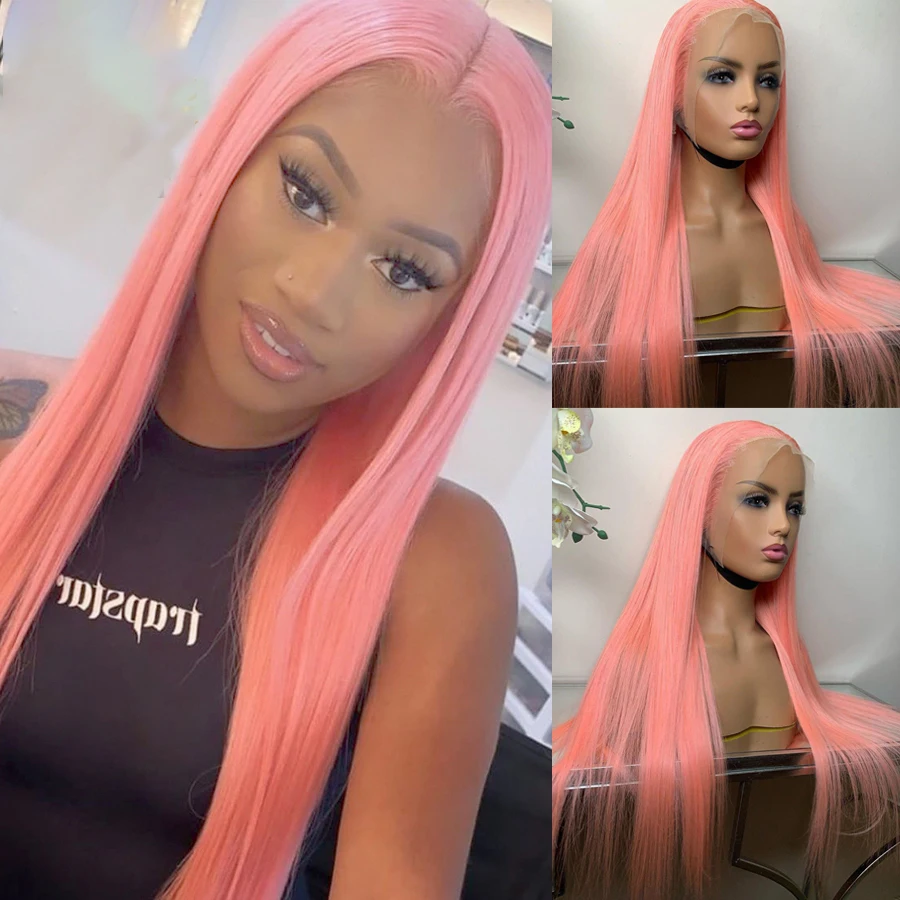 

Glueless Soft 26 inch Long Silky Straight Pink Synthetic Glueless Lace Front Wig For Black Women With Baby Hair Daily Cosplay