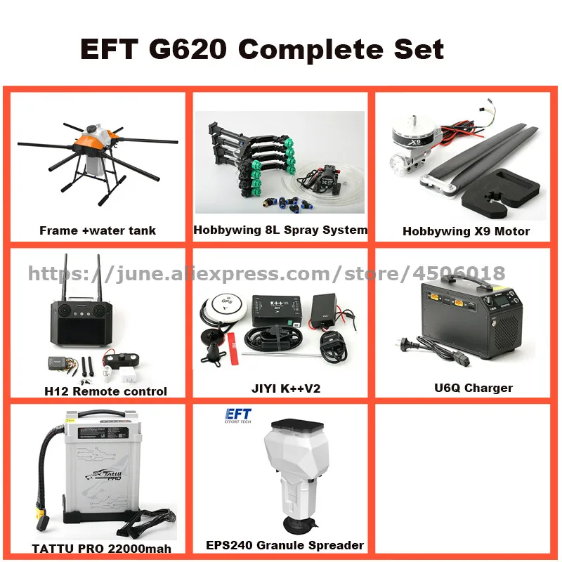 EFT G620 Six-Axis 20L 20KG Agricultural Spray Drone 8L Pump VK V7 K++V2 With Hobbywing X9 Power System Complete Set of Drone