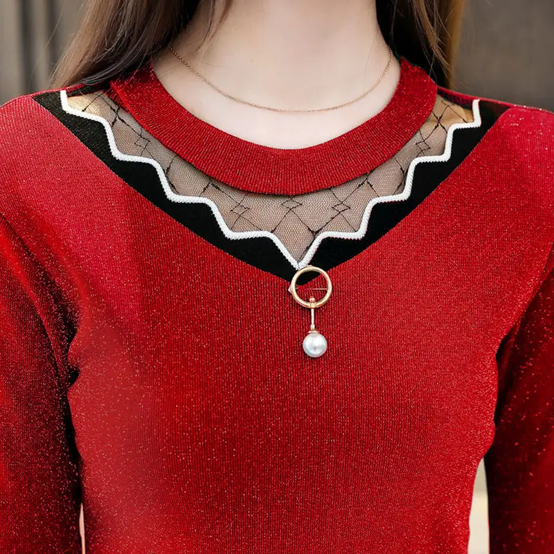 Женские блузки с длинным рукавом бархатные кружевные тонкие уличные сетчатые