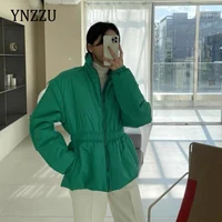 High street Green Winter Puffer coat for women Fashion Female Removable Sleeve Jacket Vest Elastic Waist Parka Warm YNZZU 1O420
