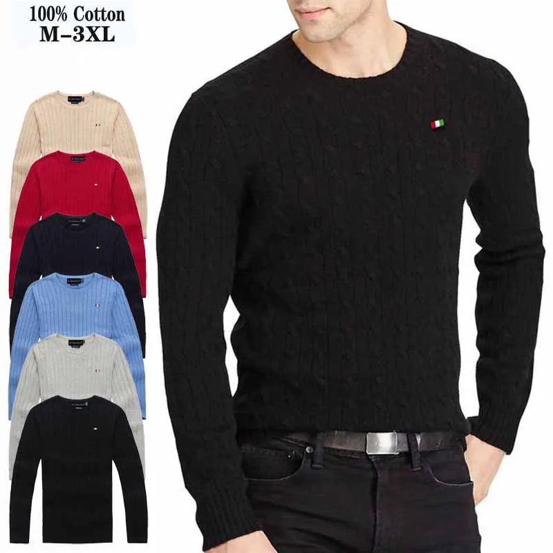 

High Quality 100% Cotton Autumn Pullovers Knitted Mens Sweaters Casual Long Sleeve Knitted Clothes Coats Fashion Slim Male Tops