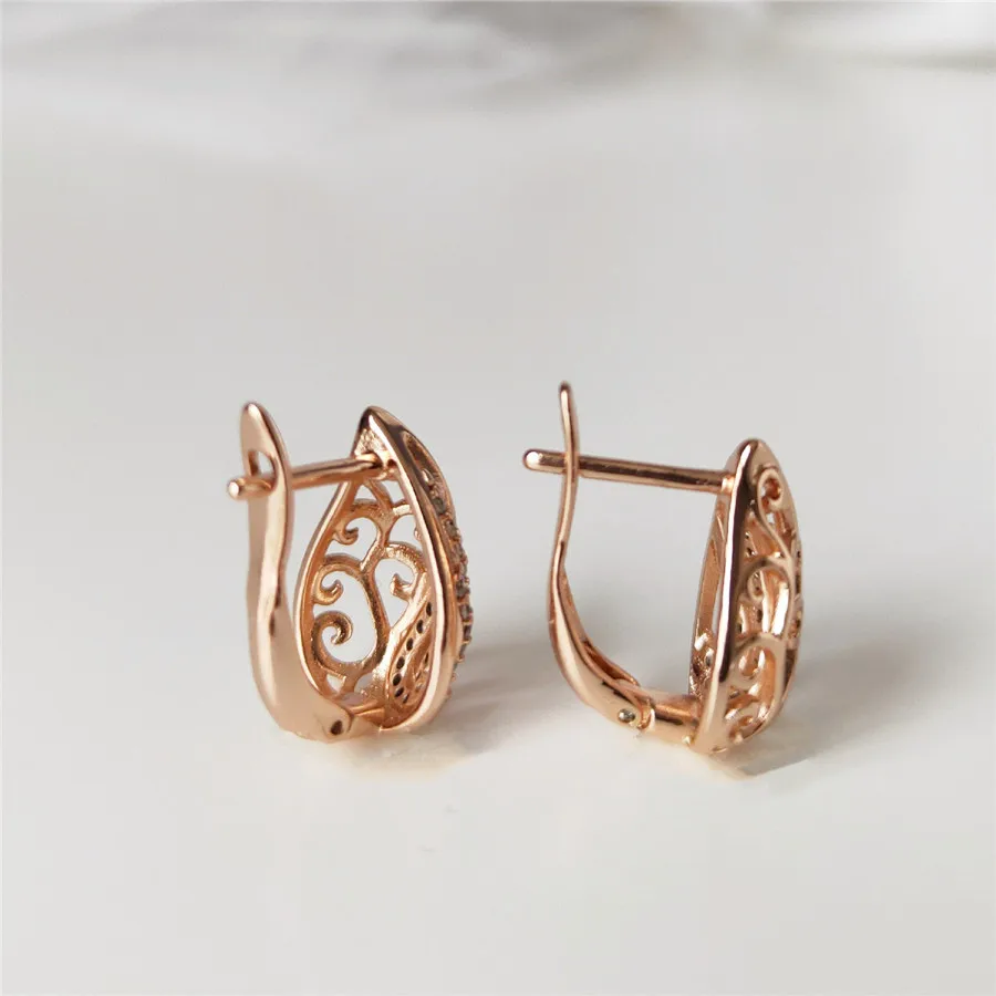 Цвет 585 цвета розового золота серьги гвоздики с инкрустацией циркон дамы