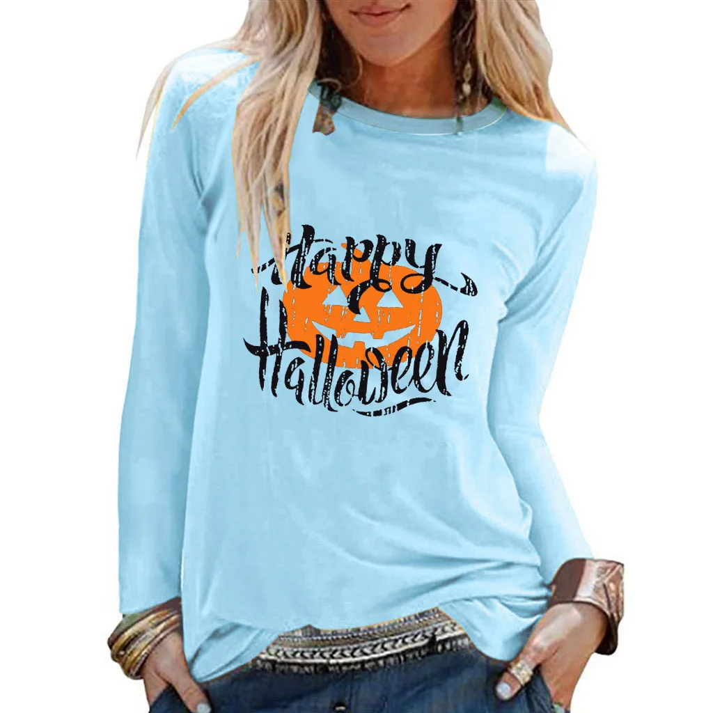 Женская Повседневная рубашка с принтом на Хэллоуин топ круглым вырезом и