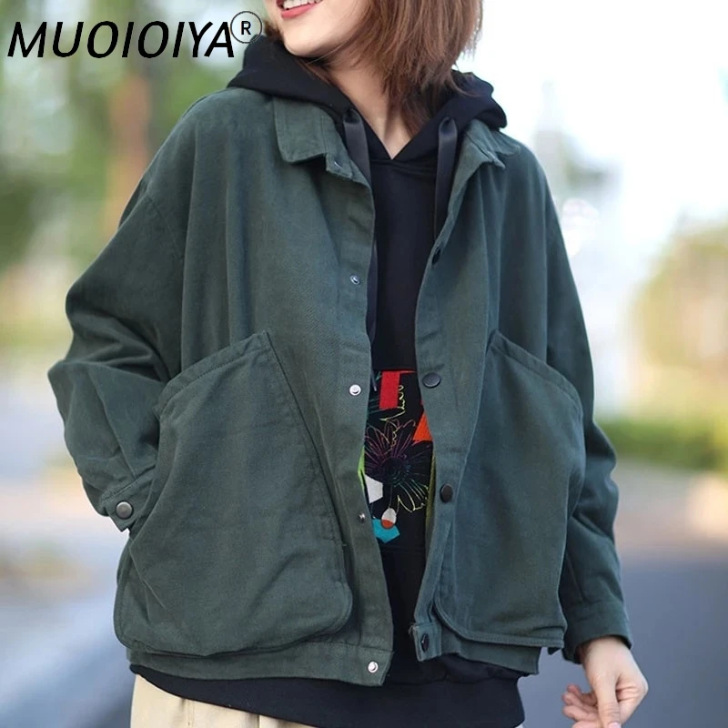 

Autumn New Female Korean Casual Loose Pocket Turn-Down Collar Jacket 2021 Long Sleeve Coat Big Pocket Windbreaker Women Outwear