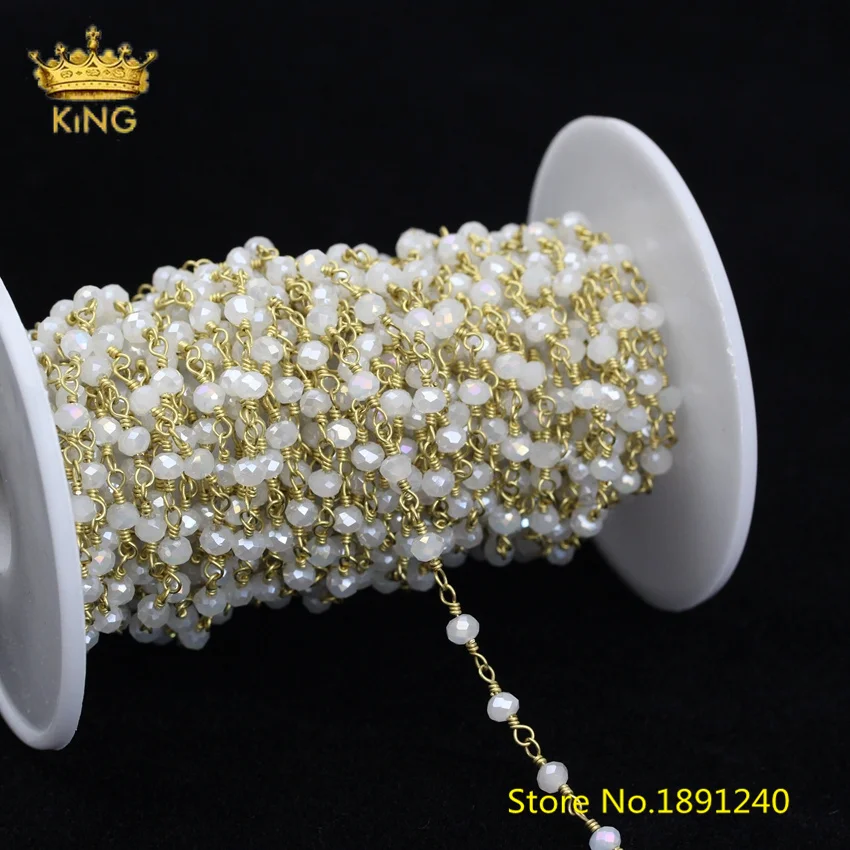 

5M/lot 3x4mm Beaded Glass Chains Jewelry Making Chokers,Faceted Rondelle Crystal Glass Bead Body Chain Findings Wholesale