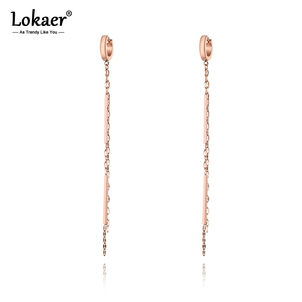 Lokaer, модные серьги из розового золота на цепочке с длинными кисточками для женщин и девочек, титановые стальные серьги-кольца для вечеринки, ювелирные изделия E19227