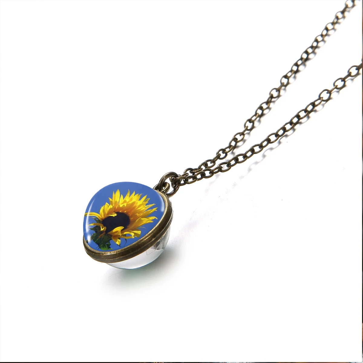 В винтажном стиле с изображением подсолнуха ожерелье со стеклянным шариком