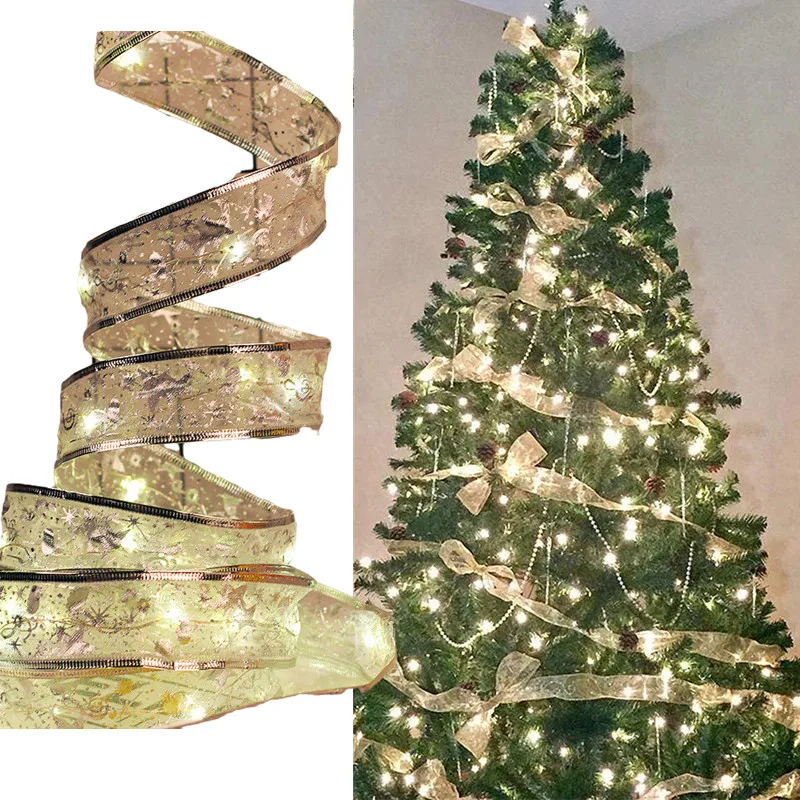 

2022 New Year Decoration Garland Star Ribbon LED String Lights Christmas Decor for Home Christmas Tree Ornaments Navidad 2021