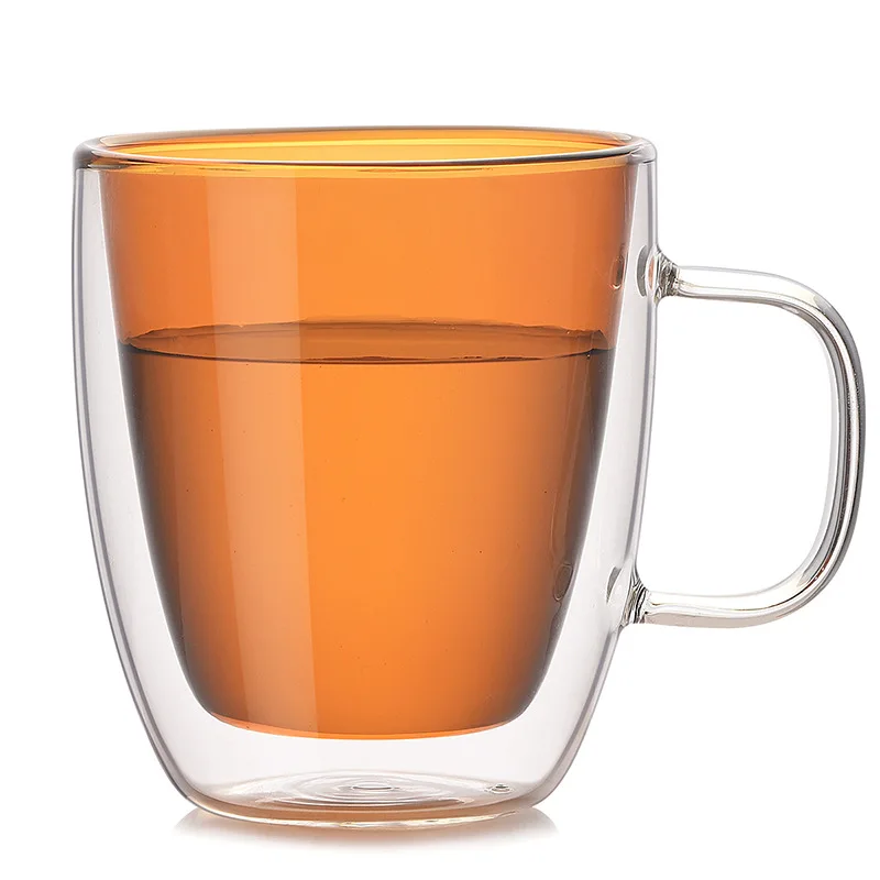 

Wholesale handle cup creative color water cup high borosilicate glass double coffee cup household simple Mug