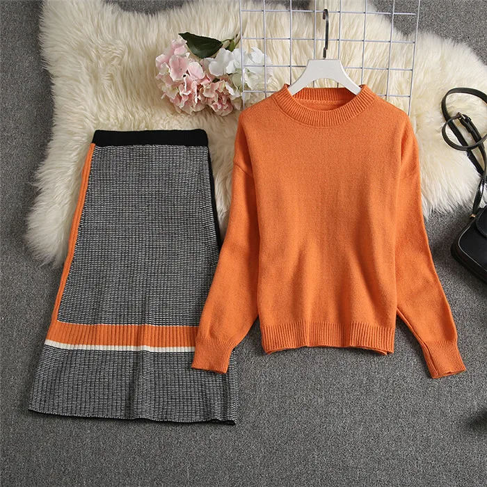 ALPHALMODA осень новое поступление Женский вязаный свитер юбка костюмы яркий цвет Молодежный Зимний вязаный костюм комплект из 2 предметов