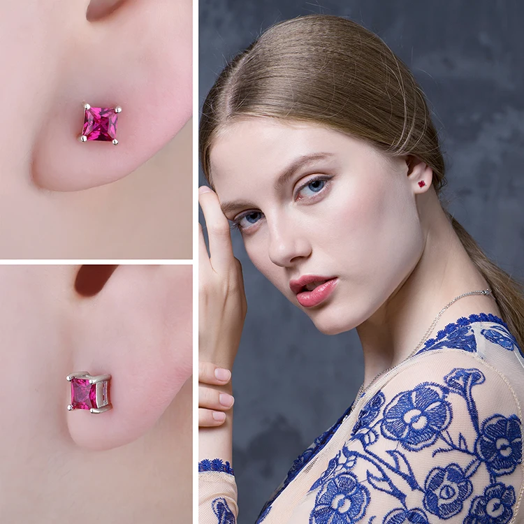 Jewelrypalace квадратный 0.8ct создан красный рубин 925 серебро Серьги-гвоздики для Для женщин классический Модные украшения Талисманы подарок