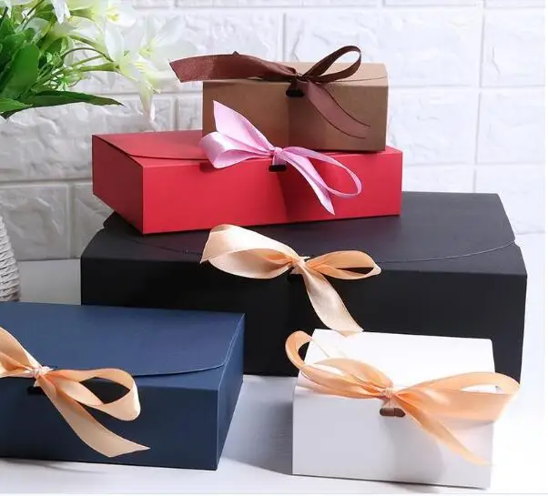 

Многоразмерная черно-белая Подарочная коробка из крафт-бумаги, Свадебная вечеринка, конфетная лента