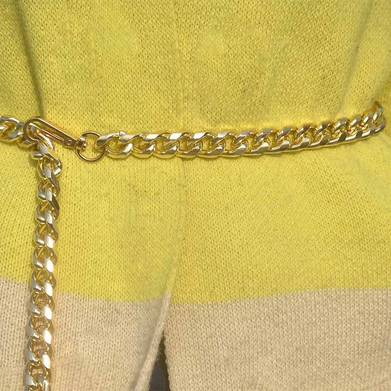 Золотой Girls Metal Waist Chain Gold Plated Ceinture Decoration Belts for Women Dresses Metal Chain Designer Belt - Цвет: Золотой