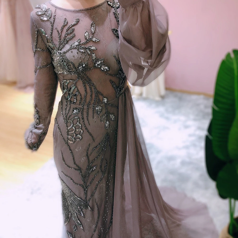 

YILIBER Luxury champagne sexy split evening dresses 2021 diamond beading sleeveless mermaid formal dress serene hill