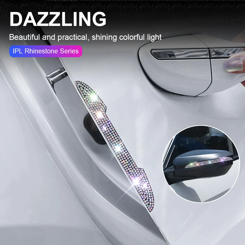 

New 2Pcs Car Door Edge Protector Anti-Scratch Protection Sticker Shiny Crystal Strip Anti-Collision Handle Rearview Mirror Cover