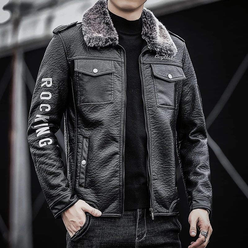 

Winter warm Leather Jacket coat Men's Korean Fashion Casual Men's Jacket PU Motorcycle Jacket Casual Leather biker Jacket,YL1119