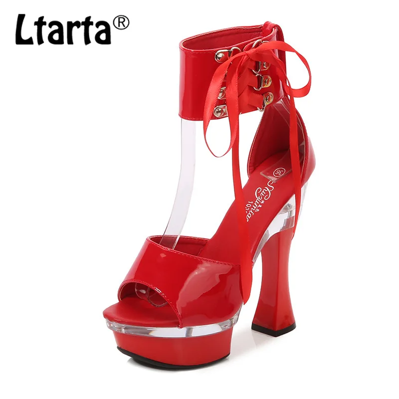 

LTARTA Woman Shoes High Heels Sexy Solid Color Platform Model Performance Sandals Banquet Red Sandals For Women FD