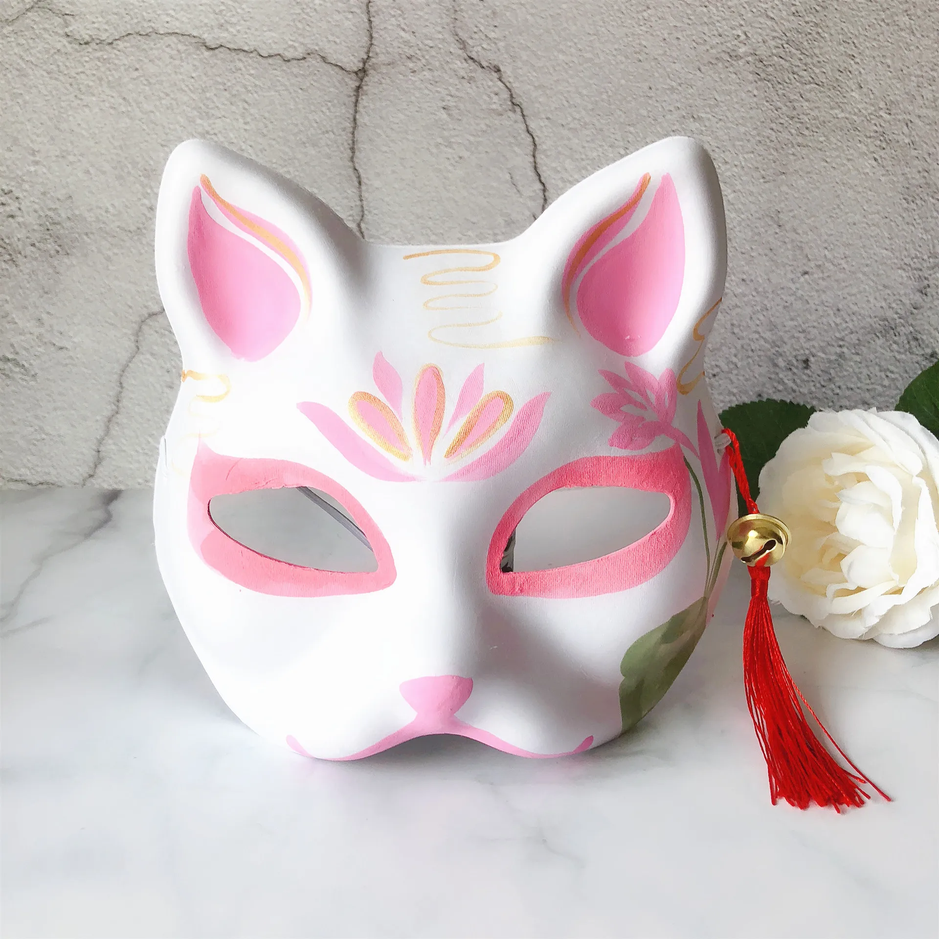 Аниме косплей маска с ручной росписью кисточка кошка лиса для косплея розовые