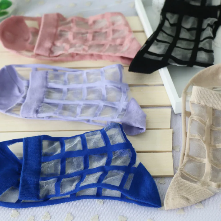 

Clearance Sale Woman Socks Summer Breathable Short Socks for Women Casual Plaid Glass Silk Transparent Harajuku Streetwear Sock