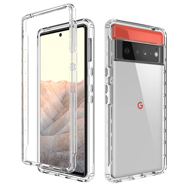 

For Google Pixel 6 Pro Case Shockproof Bumper + Hard PC Case Transparent 2 in 1 Case For Google Pixel 6 Funda Coque