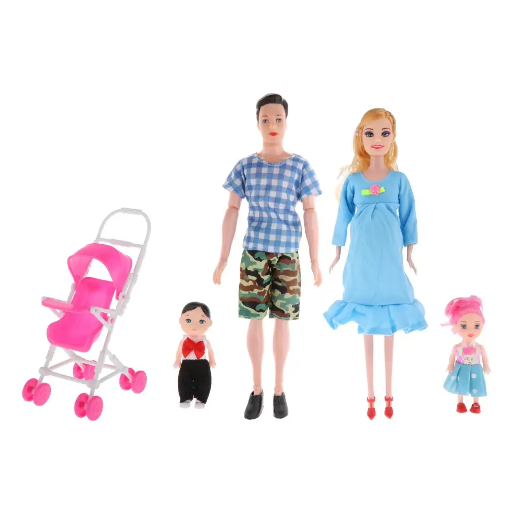 

Family Dolls Set Dad And Pregnant Mother And 1 Daughter And 1 Son And 1 Baby