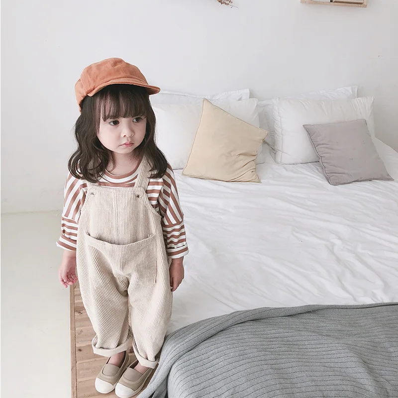 Monos lisos para ni&ntilde;os peque&ntilde;os, pantalones con tirantes de pana informales, prendas de vestir s&oacute;lidas de 9M a 5T, novedad de 2022-5
