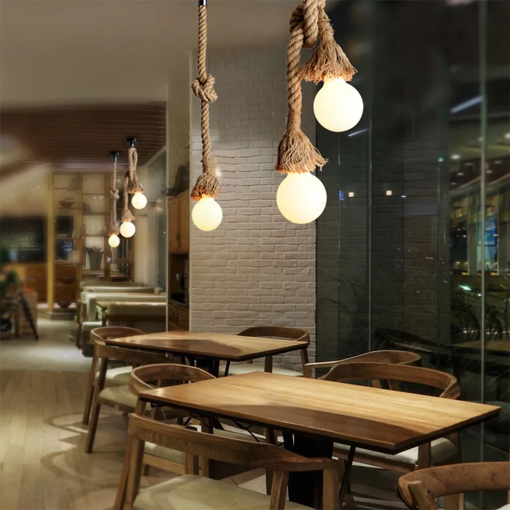 Винтажный подвесной светильник E27 в виде веревки из пеньковой веревки|Подвесные