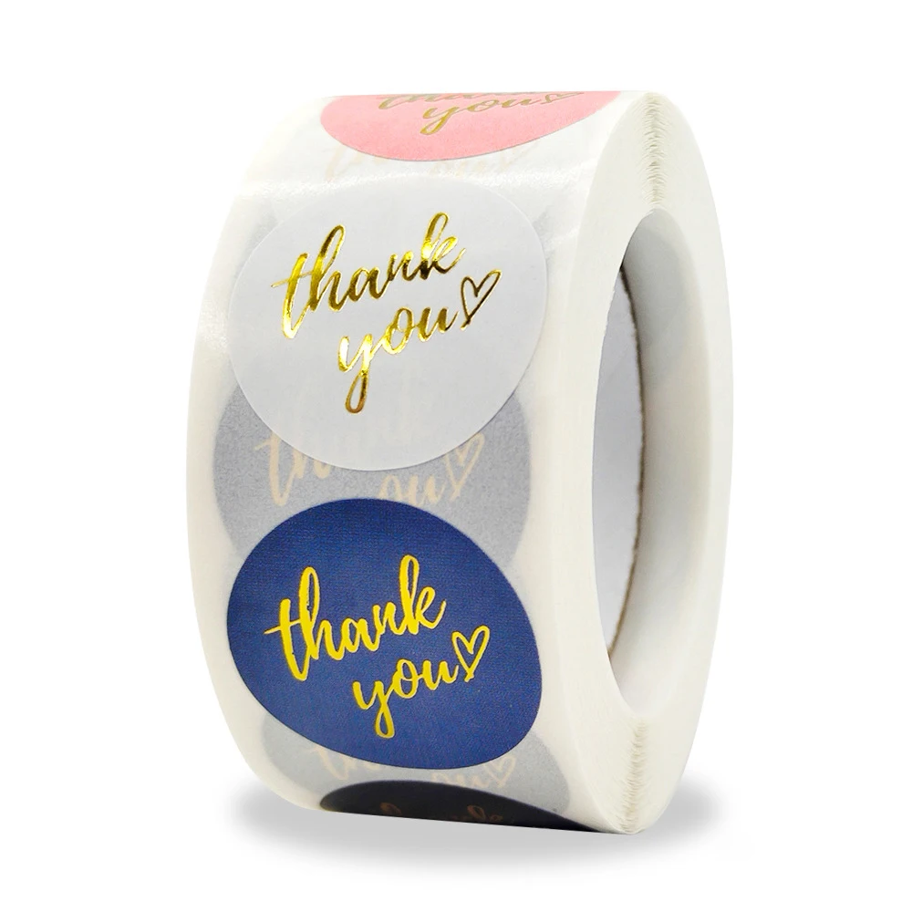 

500pcs/roll 2.5/3.8cm Color Gold Foil Thank You Stickers Business Party Gift Merchandise Wrapping Decoration Label