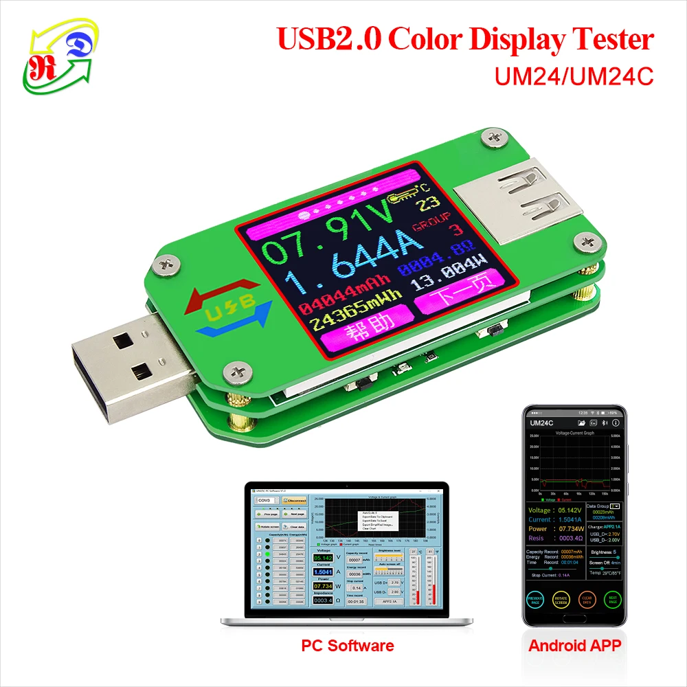 RD UM24 UM24C APP USB 2 0 ЖК дисплей Вольтметр Амперметр батарея зарядное напряжение