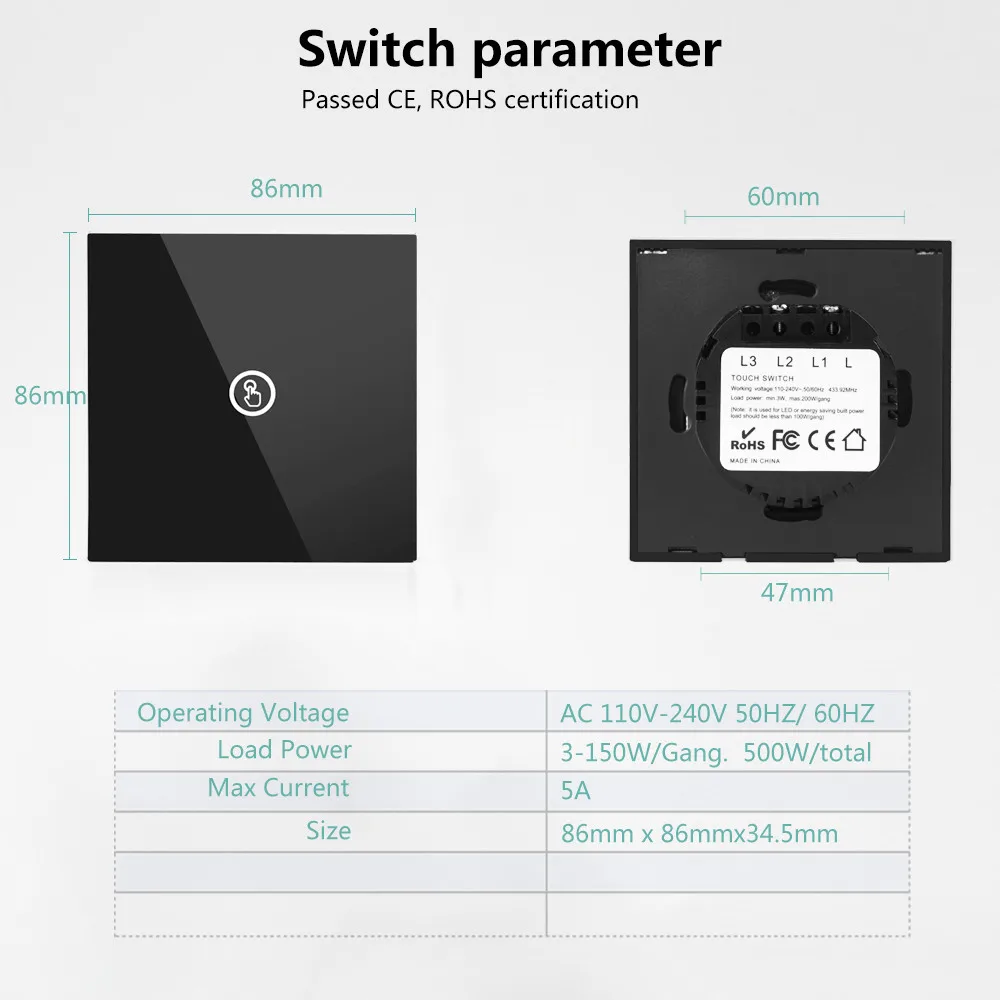 Сенсорный настенный выключатель SMATRUL светодиодная лампа с панелью из