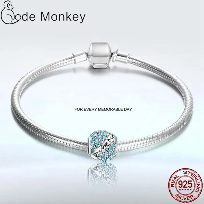 100% Настоящее 925 пробы серебро 12 стиль камень по месяцу рождения подходит