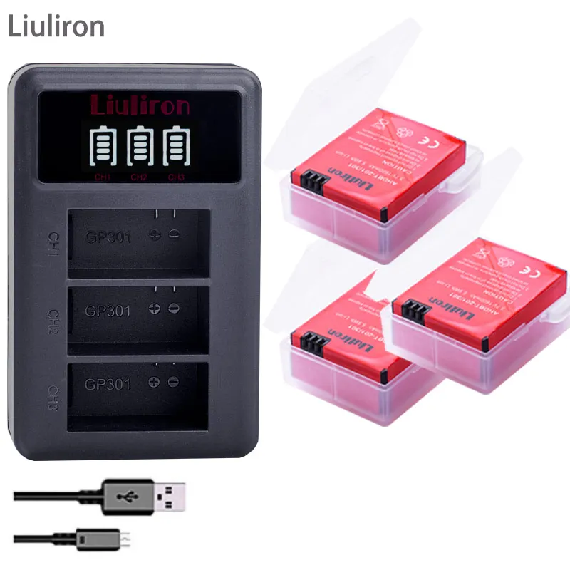 charger and 3battery Go Pro hero 3 3+ gopro3 gopro 3 hero 3 батареи для Gopro hero 3 3+ Black Edition белый серебряный выпуск HD камеры аксессуары - Цвет: charger and 3battery