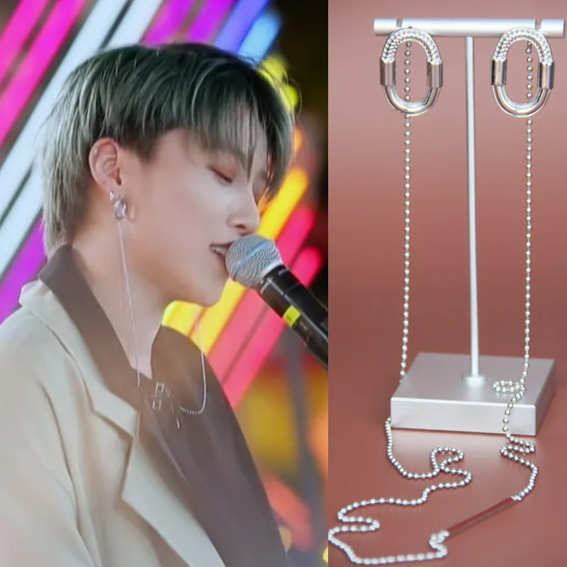 

Youth Has You 2 Liu Yuxin Same Style Earrings Oval Tassel Hanging on Back of Ear Liu Yuxin Earrings 2021 New Fashion