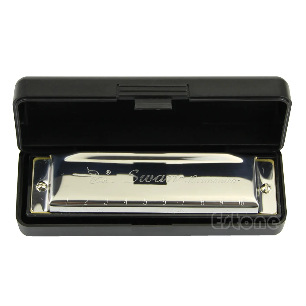 

New Swan Harmonica 10 Hole Key of C for Blues Rock Jazz Folk Harmonicas Silver