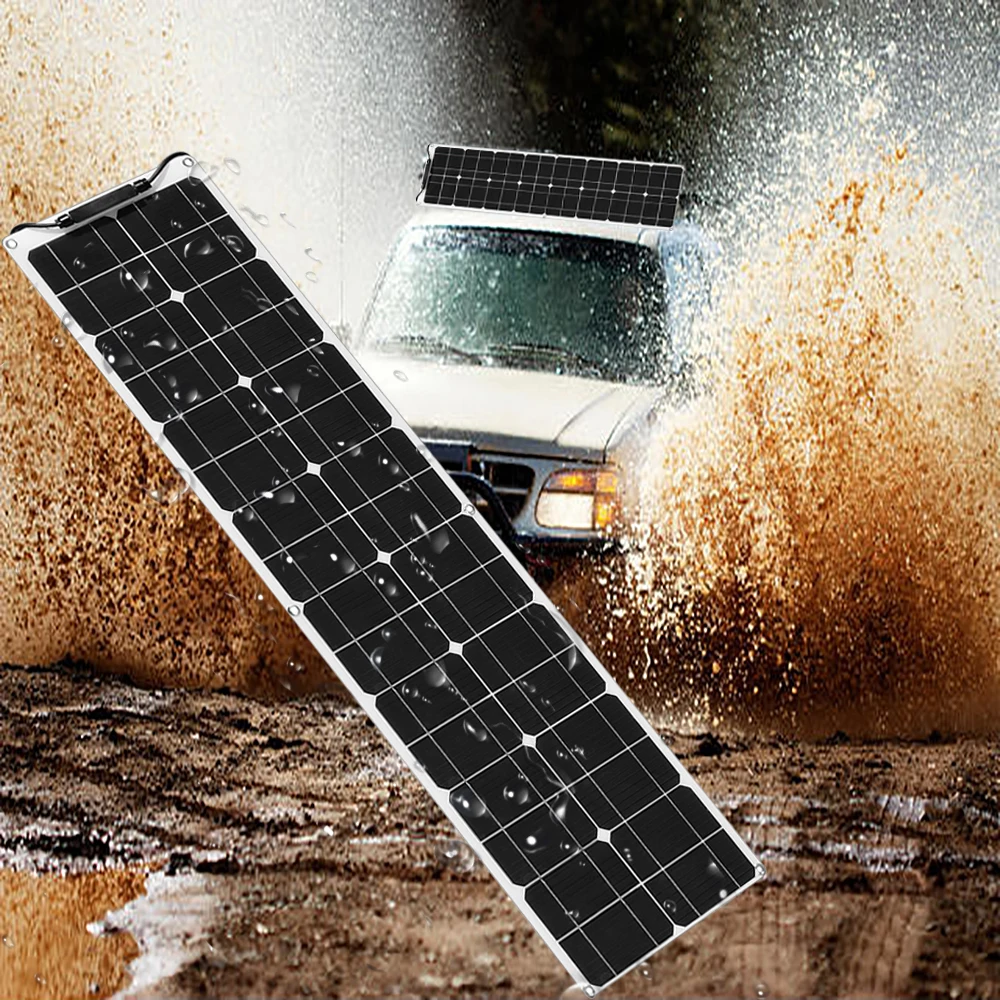 spesifikasi Panel Surya Fleksibel 12V 100W 50W Kit Sel Surya Sistem Pengisi Daya Baterai Tenaga Energi Untuk Mobil Perahu Luar Ruangan Berkemah Rumah PV 1000W