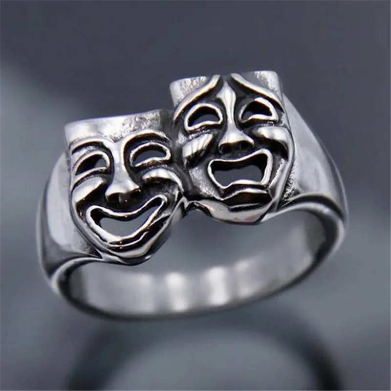 

Hip-hop Creative Laugh Crying Face Ring Gothic Punk Silver Color Finger Rings For Men Women Fashion Jewelry