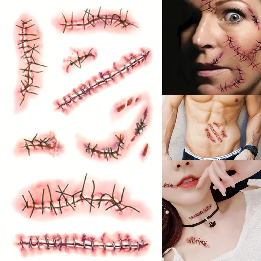 Горячая Распродажа тату для Хэллоуина Зомби Шрамы Татуировки с поддельной