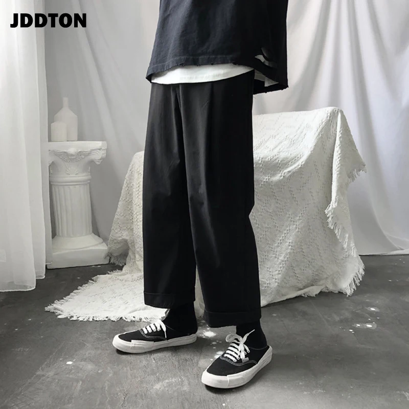 Мужские черные однотонные брюки JDDTON тренировочные штаны прямые до щиколотки