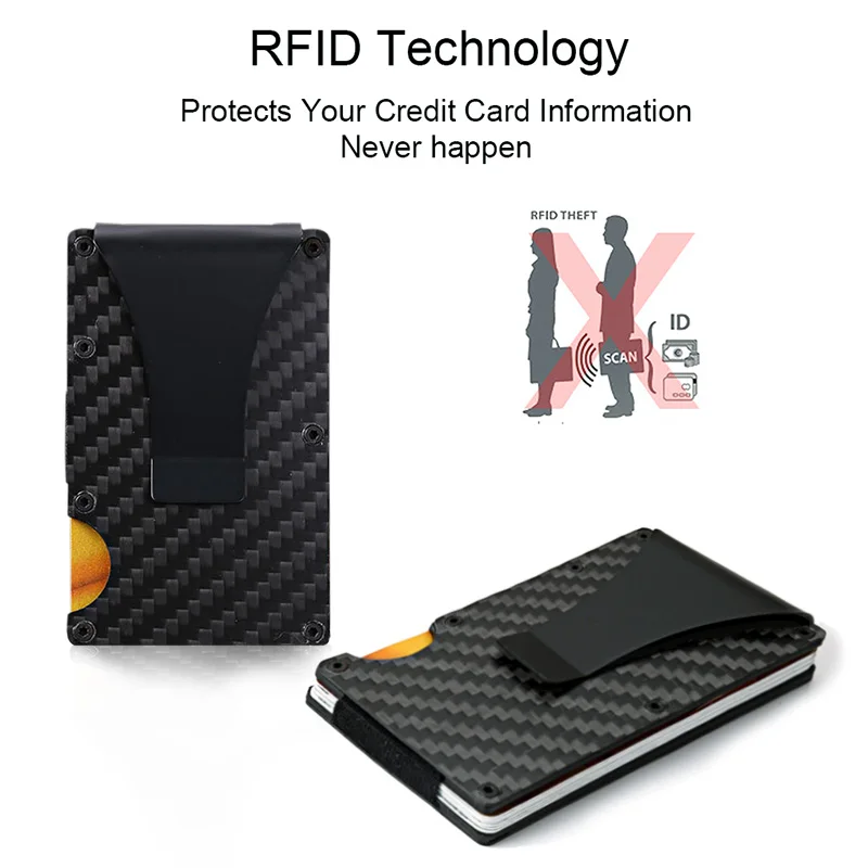 Мужской тонкий бумажник из углеродного волокна с Rfid-защитой и защитой от кражи |