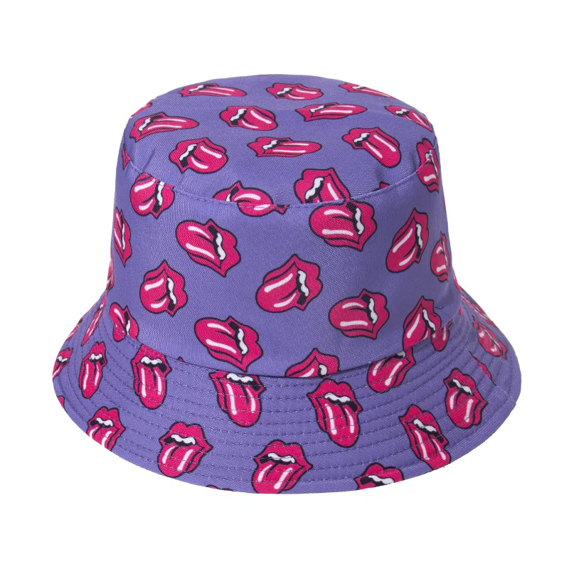 

Double-side Unisex Harajuku Bucket Hat Fishing Outdoor Cap women Bucket fishing Hats tongue embroidery fisherman hat