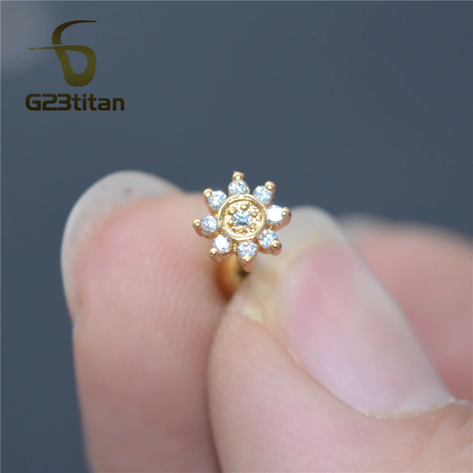 G23titan Кристалл Daith серьги хирургическая сталь ухо Daith пирсинг ювелирные изделия 16 г 6 мм ухо губная серьга-гвоздик аксессуары для украшения тела