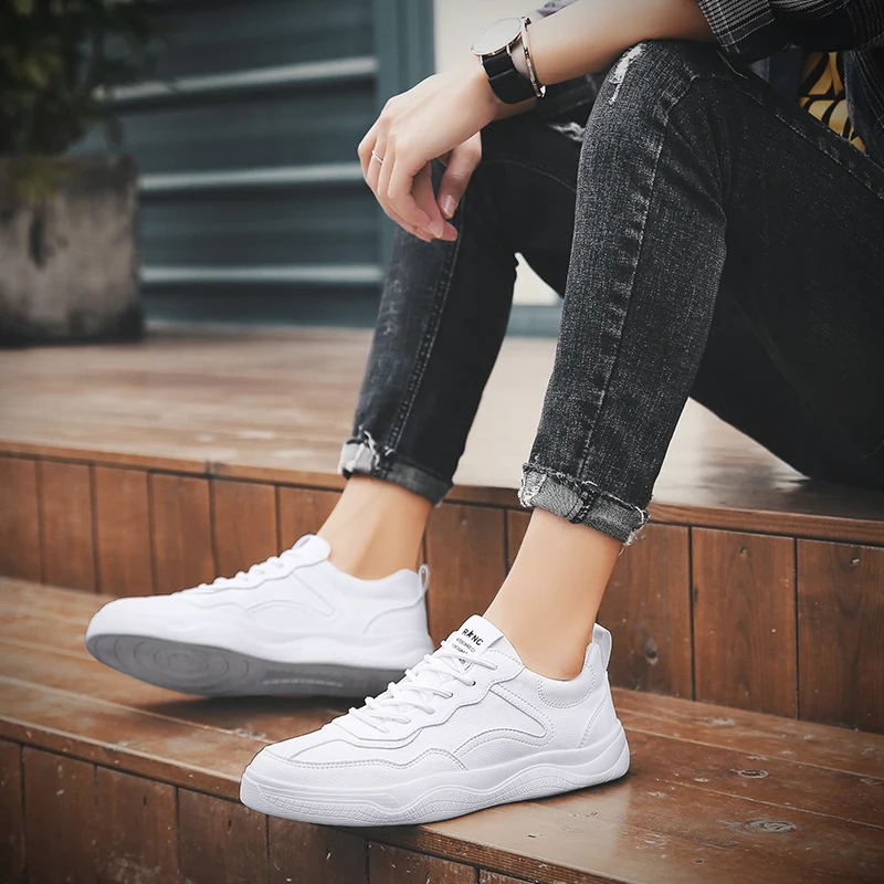 

2021 Summer Fashion Breathable White All-match Men Sneakers Lace-Up Lightweight Off White Shoes Flat Shoes Man Footwear Sneakers