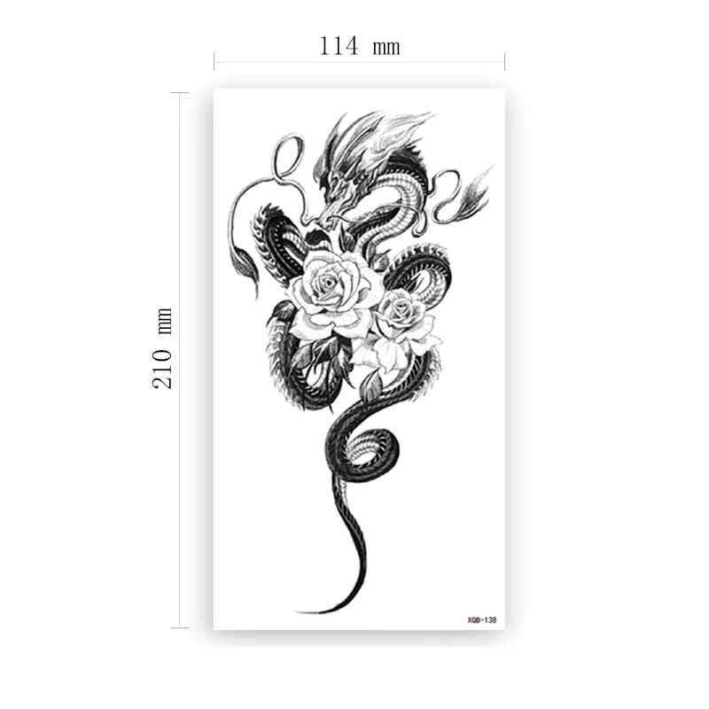 

Temporary Tattoo Stickers Japanese Evil Dragon Plain Flowers Rose Fake Tattoos Waterproof Tatoos Arm Large Size for Women Men