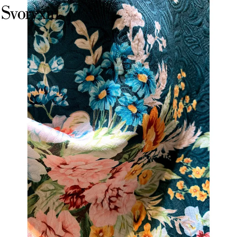 

Svoryxiu Vintage Lace Ruffles Flower Print Green Dresses Women's Elegant Long Sleeve Designer luxury Autumn Winter Dress