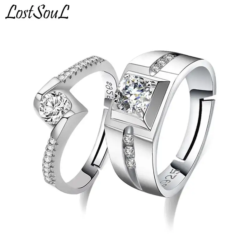 

Роскошное модное кольцо из стерлингового серебра 925 пробы для пар Подарок на годовщину кольцо в форме сердца для влюбленных регулируемые св...