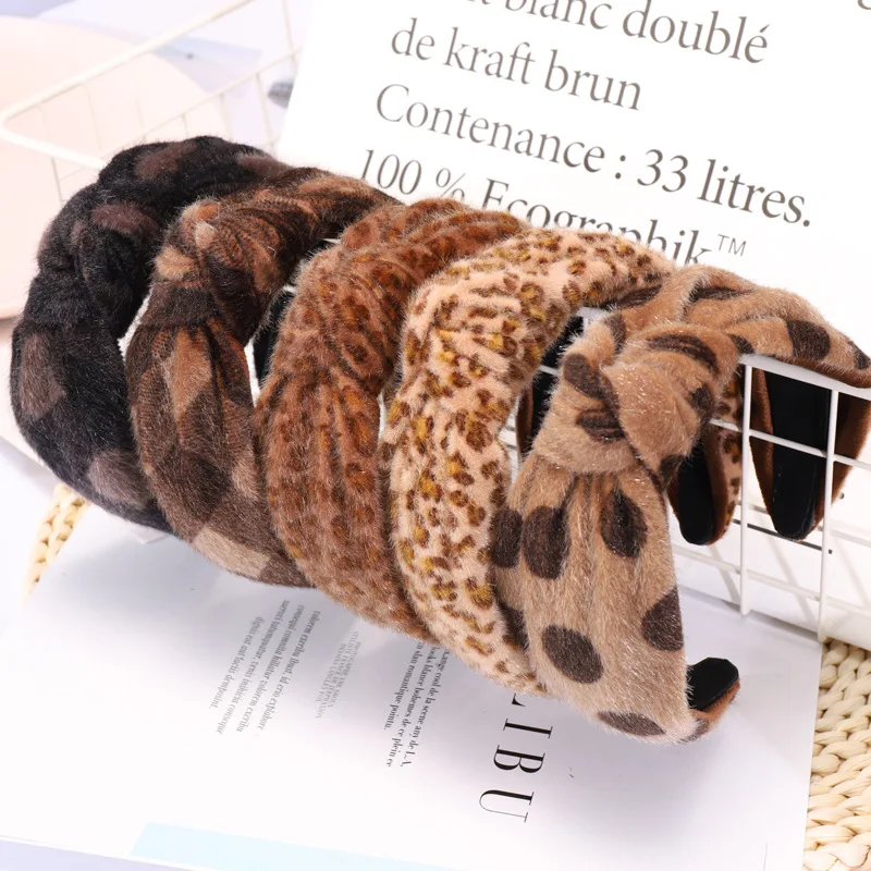 Богемная зимняя леопардовая повязка на голову с узлом из искусственного меха